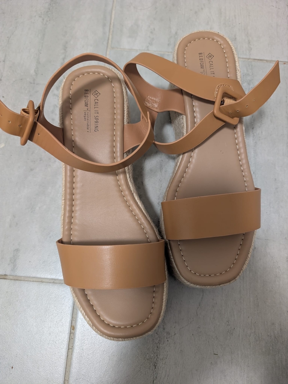 Call It Spring Tan Platform Wedge Sandals with Ankle Strap